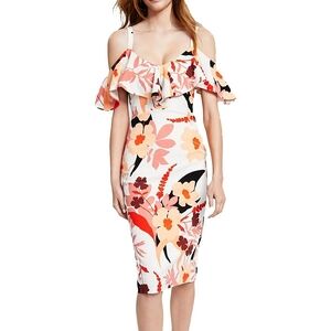 Rachel Roy Midi Sheath Dress, Orange, Off-The-Shoulder Sz Xtra Small